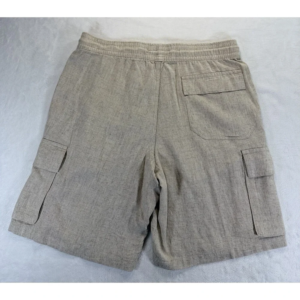 KENNETH COLE Mens M Linen Blend Shorts Beige  Pull On Coastal Natural Beachy - Picture 3 of 11